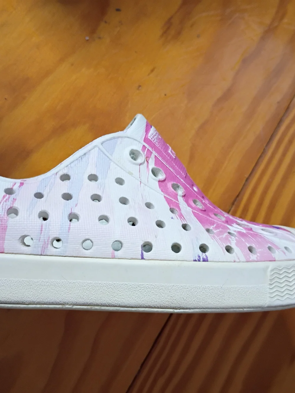 Native Kids Shoes — White with Pink & Purple Graphic Slip-On